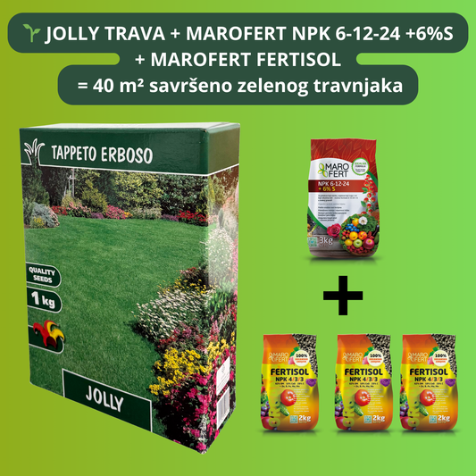 Paket Jolly trava + Marofert NPK 6-12-24 + &%S & Fertisol – 40 m²