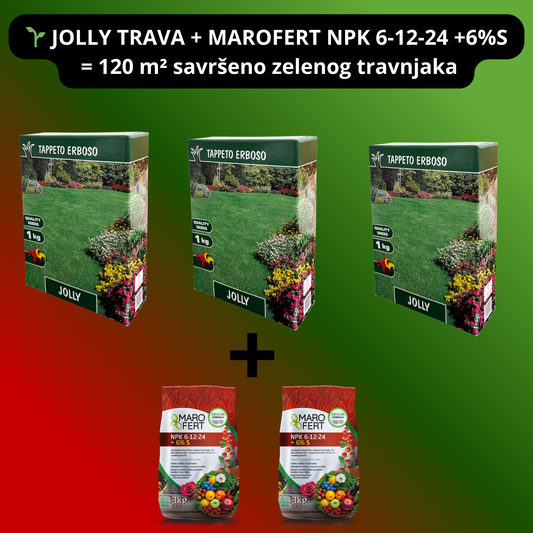Paket Jolly trava + Marofert NPK 6-12-24 + 6%S  – 120 m² travnjak